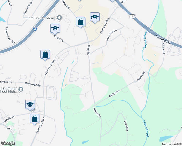 map of restaurants, bars, coffee shops, grocery stores, and more near 1352 Ridge Road in Greenville