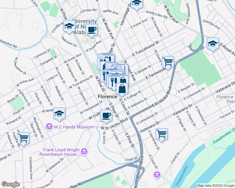 map of restaurants, bars, coffee shops, grocery stores, and more near 20 Highway 2 in Florence