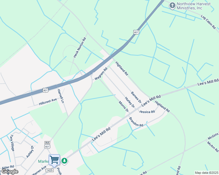 map of restaurants, bars, coffee shops, grocery stores, and more near 17220 Morris Drive in Laurinburg