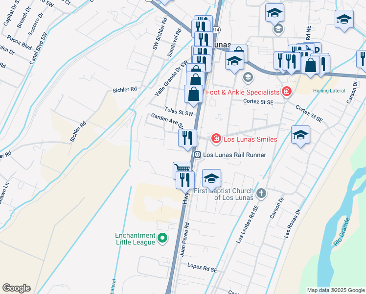 map of restaurants, bars, coffee shops, grocery stores, and more near 152 Gensen Drive Southwest in Los Lunas