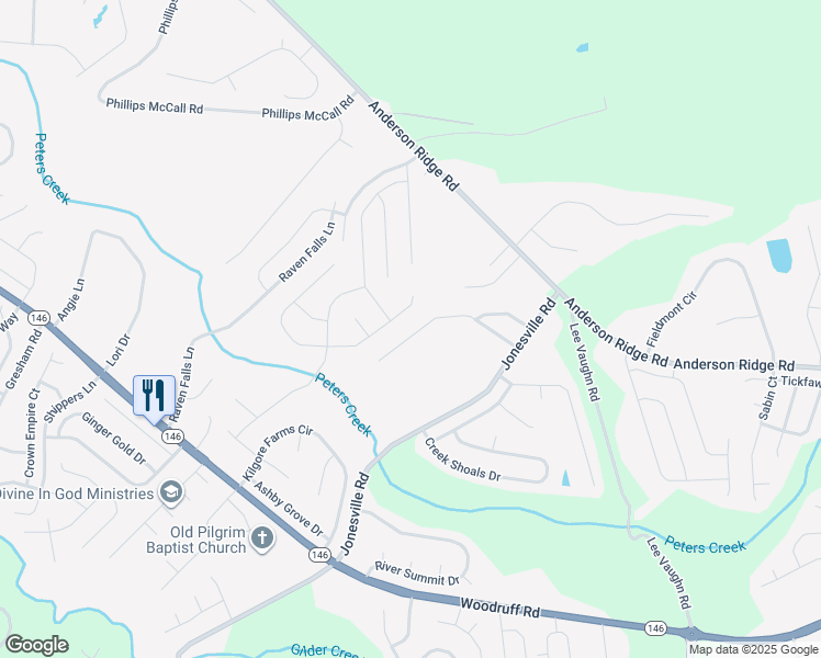 map of restaurants, bars, coffee shops, grocery stores, and more near 124 Jordan Crest Court in Simpsonville