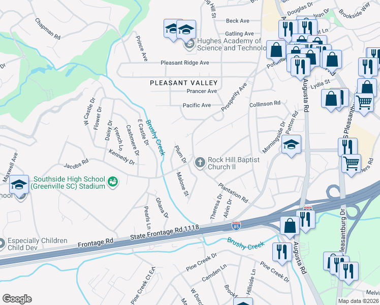 map of restaurants, bars, coffee shops, grocery stores, and more near 404 Prosperity Avenue in Greenville