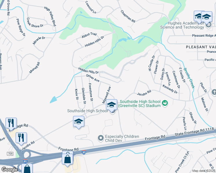map of restaurants, bars, coffee shops, grocery stores, and more near 111 Maxwell Avenue in Greenville