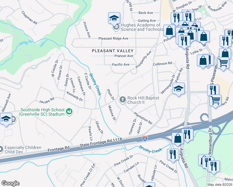 map of restaurants, bars, coffee shops, grocery stores, and more near 404 Prosperity Avenue in Greenville