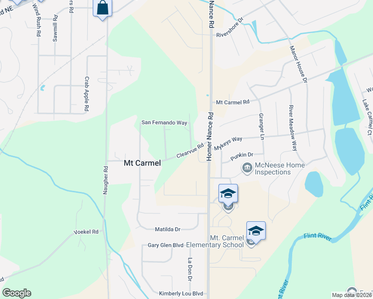 map of restaurants, bars, coffee shops, grocery stores, and more near 290 Clearvue Road in Huntsville