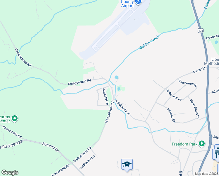 map of restaurants, bars, coffee shops, grocery stores, and more near 101 Ashton Drive in Liberty
