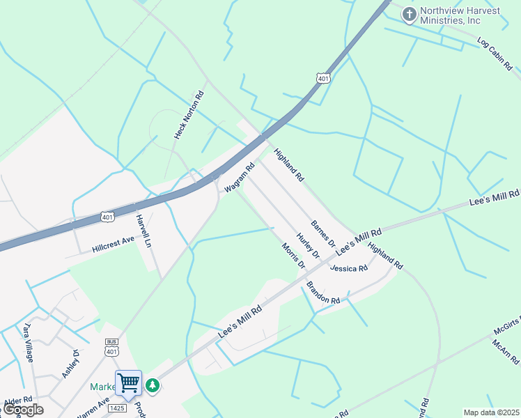 map of restaurants, bars, coffee shops, grocery stores, and more near 17220 Morris Drive in Laurinburg