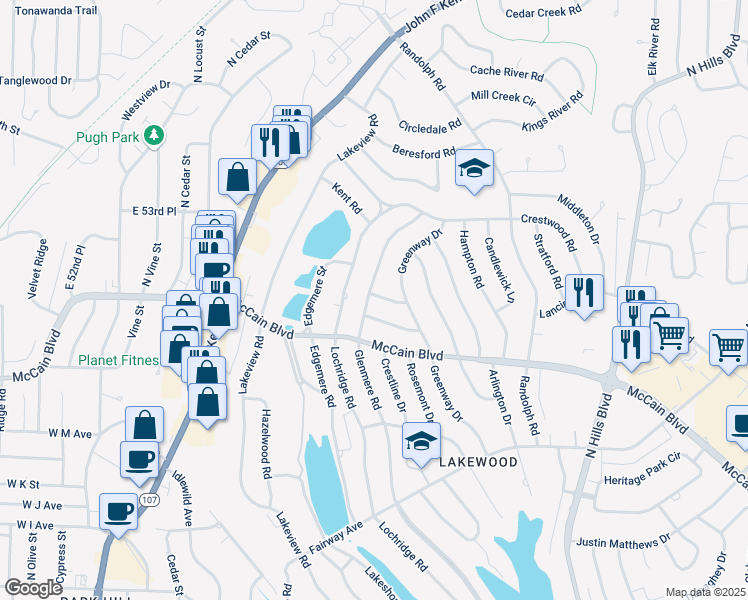map of restaurants, bars, coffee shops, grocery stores, and more near 4912 Glenmere Road in North Little Rock