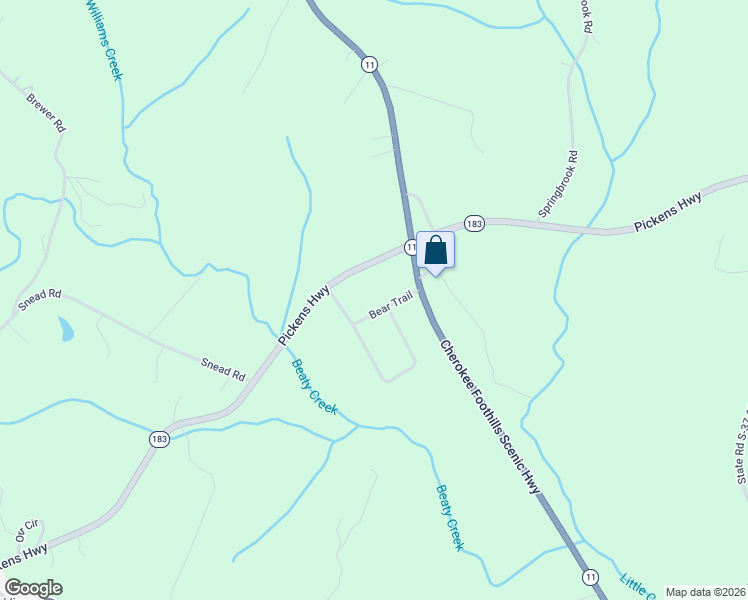 map of restaurants, bars, coffee shops, grocery stores, and more near 206 Bear Trail in Walhalla