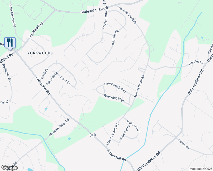 map of restaurants, bars, coffee shops, grocery stores, and more near 329 Canvasback Way in Easley