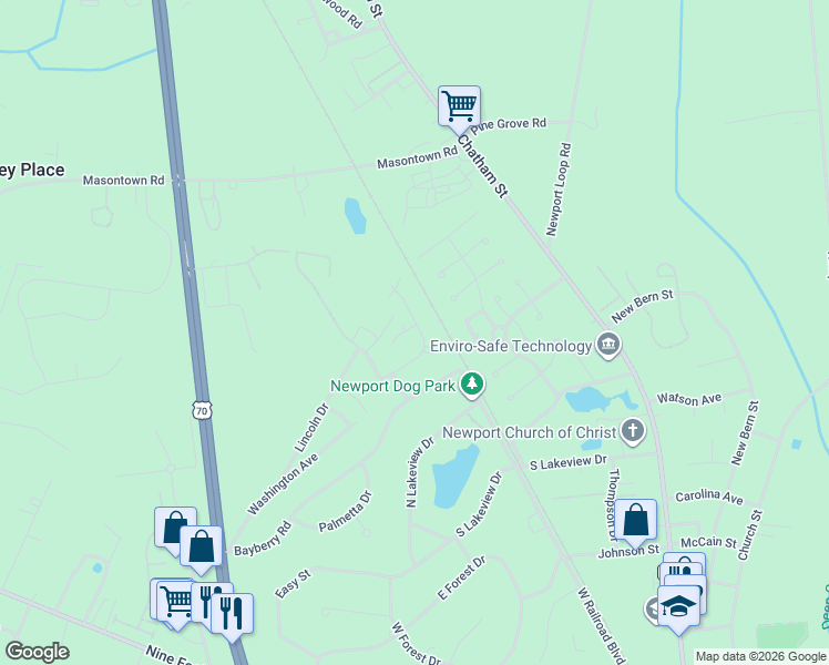 map of restaurants, bars, coffee shops, grocery stores, and more near 322 Foxhall Road in Newport