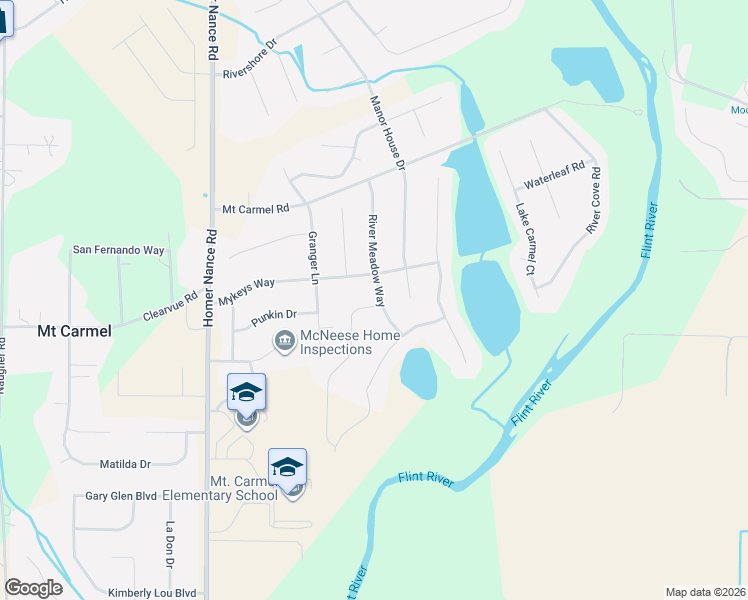 map of restaurants, bars, coffee shops, grocery stores, and more near 129 River Meadow Way in Huntsville