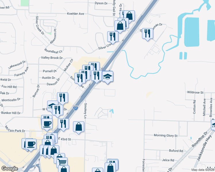 map of restaurants, bars, coffee shops, grocery stores, and more near 5410 Landers Road in North Little Rock
