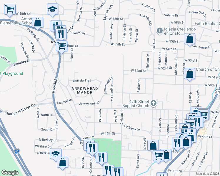 map of restaurants, bars, coffee shops, grocery stores, and more near 1700 Arrowhead Road in North Little Rock
