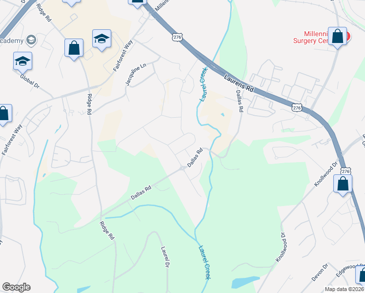 map of restaurants, bars, coffee shops, grocery stores, and more near 400 Dallas Road in Greenville