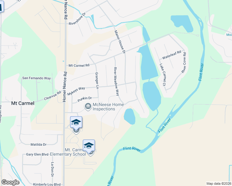 map of restaurants, bars, coffee shops, grocery stores, and more near 129 River Meadow Way in Huntsville