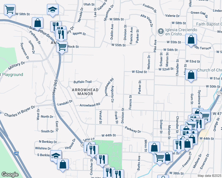 map of restaurants, bars, coffee shops, grocery stores, and more near 1700 Arrowhead Road in North Little Rock