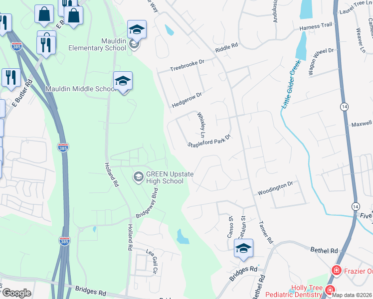 map of restaurants, bars, coffee shops, grocery stores, and more near 209 Stapleford Park Drive in Greenville