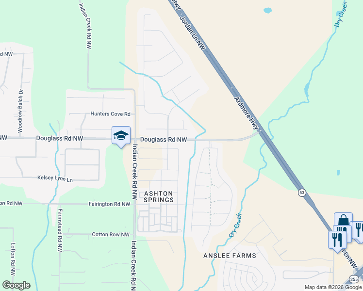 map of restaurants, bars, coffee shops, grocery stores, and more near 6137 Taramore Lane Northwest in Huntsville