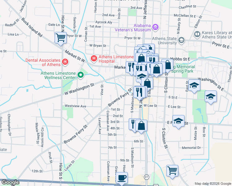 map of restaurants, bars, coffee shops, grocery stores, and more near 308 Strange Street in Athens