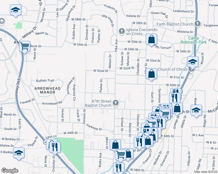 map of restaurants, bars, coffee shops, grocery stores, and more near 1109 West 49th Street in North Little Rock