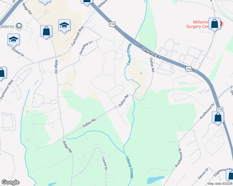 map of restaurants, bars, coffee shops, grocery stores, and more near 400 Dallas Road in Greenville