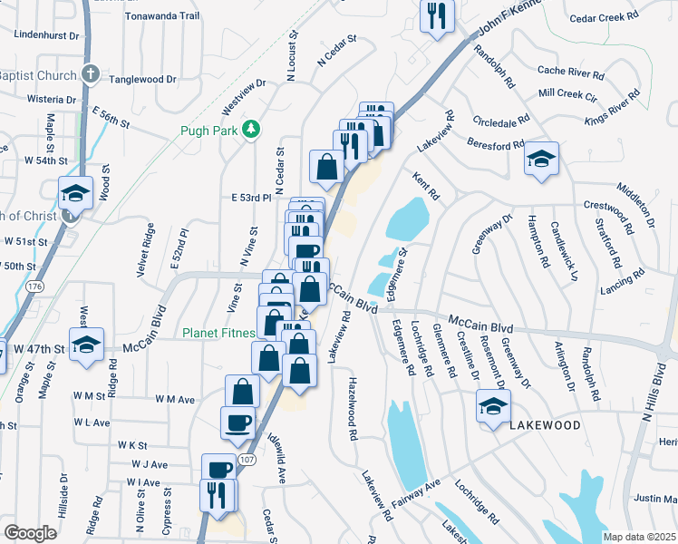 map of restaurants, bars, coffee shops, grocery stores, and more near 1012 McCain Boulevard in North Little Rock