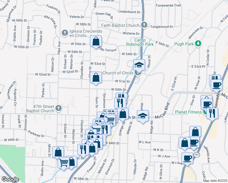 map of restaurants, bars, coffee shops, grocery stores, and more near 4904 East Willow Street in North Little Rock