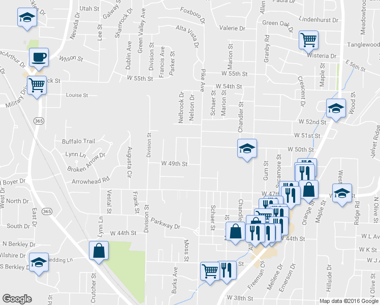map of restaurants, bars, coffee shops, grocery stores, and more near 1109 West 49th Street in North Little Rock
