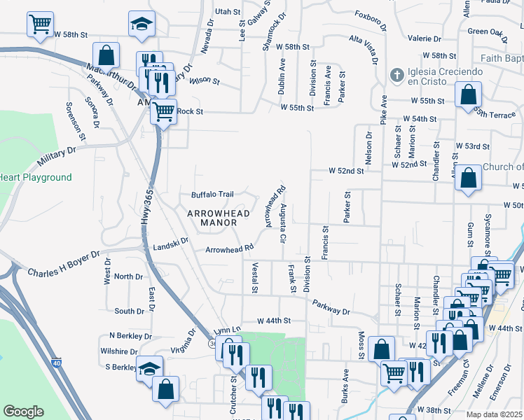 map of restaurants, bars, coffee shops, grocery stores, and more near 1700 Arrowhead Road in North Little Rock