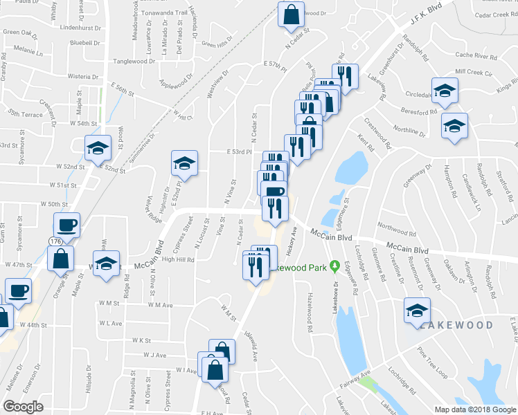 map of restaurants, bars, coffee shops, grocery stores, and more near 801 McCain Boulevard in North Little Rock