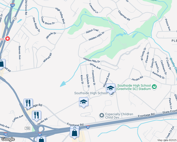 map of restaurants, bars, coffee shops, grocery stores, and more near 110 Glendale Street in Greenville