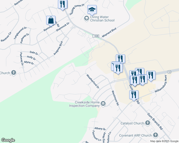 map of restaurants, bars, coffee shops, grocery stores, and more near 104 Foxberry Place in Jacksonville