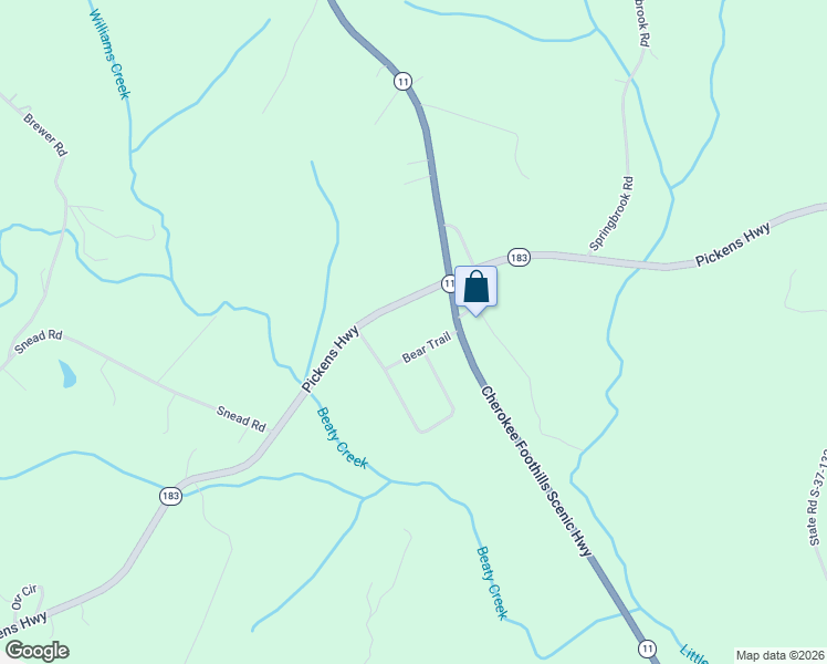 map of restaurants, bars, coffee shops, grocery stores, and more near 206 Bear Trail in Walhalla