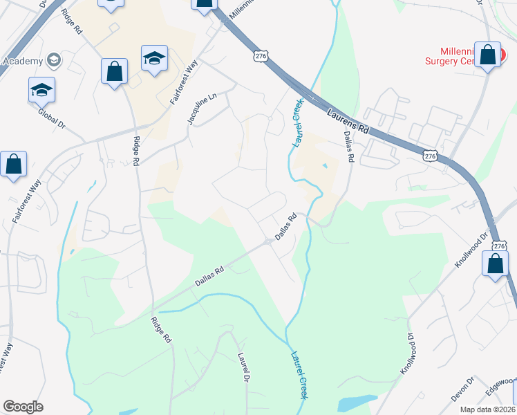 map of restaurants, bars, coffee shops, grocery stores, and more near 400 Dallas Road in Greenville