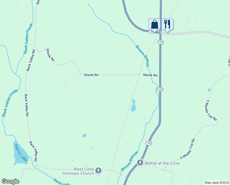 map of restaurants, bars, coffee shops, grocery stores, and more near 339 Shook Road in Chickamauga