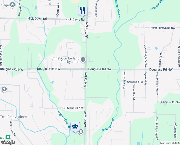 map of restaurants, bars, coffee shops, grocery stores, and more near 1495 Jeff Road Northwest in Huntsville