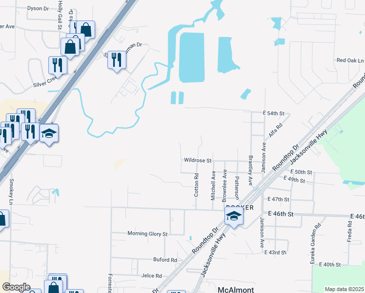map of restaurants, bars, coffee shops, grocery stores, and more near 5400 East 49th Street in North Little Rock