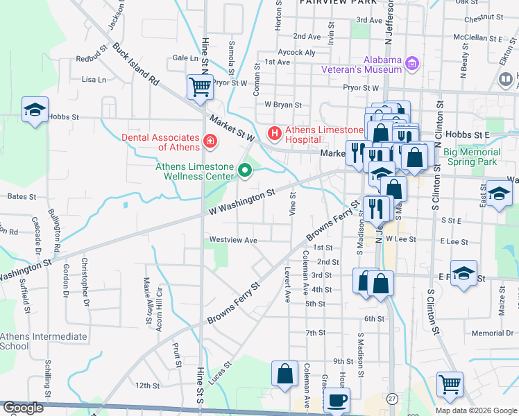 map of restaurants, bars, coffee shops, grocery stores, and more near 808 Westmoreland Avenue in Athens