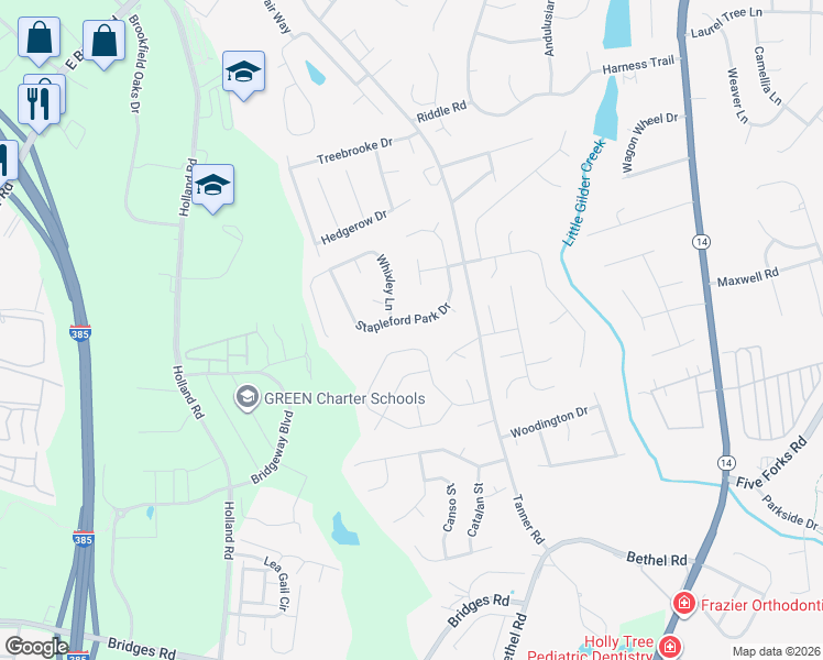 map of restaurants, bars, coffee shops, grocery stores, and more near 324 Abby Circle in Greenville