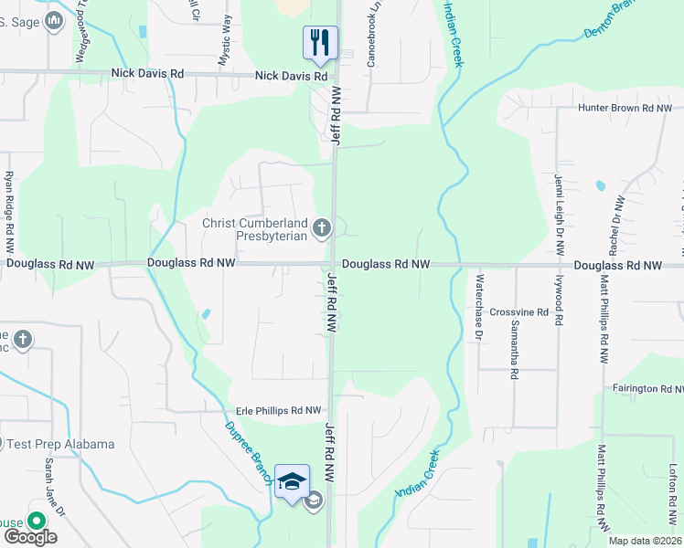 map of restaurants, bars, coffee shops, grocery stores, and more near 1495 Jeff Road Northwest in Huntsville