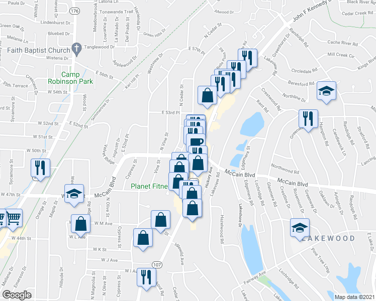 map of restaurants, bars, coffee shops, grocery stores, and more near 4823 John F Kennedy Boulevard in North Little Rock