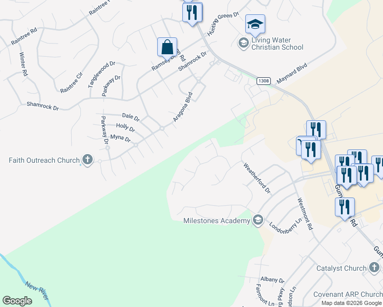 map of restaurants, bars, coffee shops, grocery stores, and more near 102 Medlock Place in Jacksonville