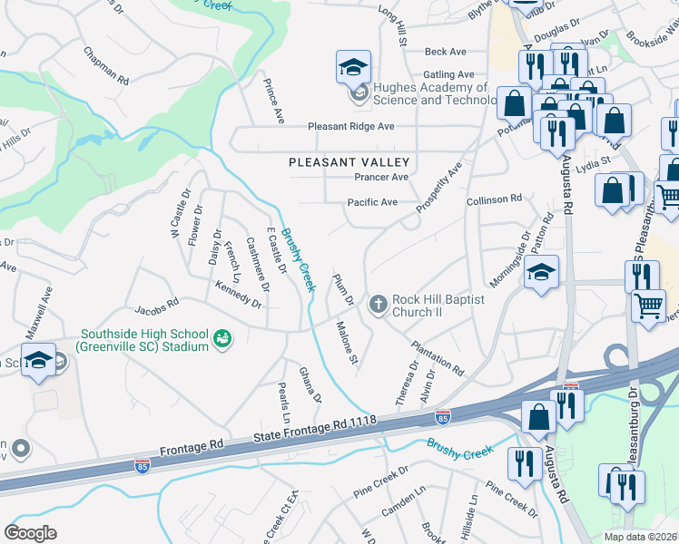 map of restaurants, bars, coffee shops, grocery stores, and more near 106 Prosperity Avenue in Greenville