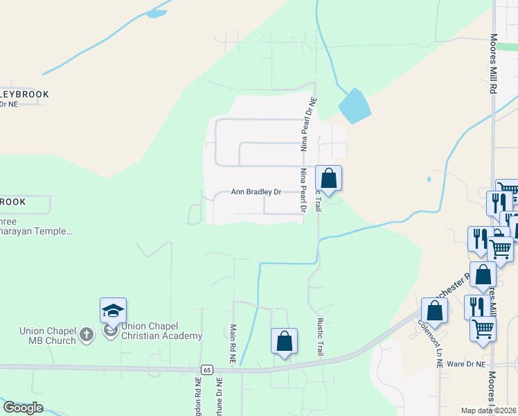 map of restaurants, bars, coffee shops, grocery stores, and more near 100 Lisa Ann Drive in Huntsville