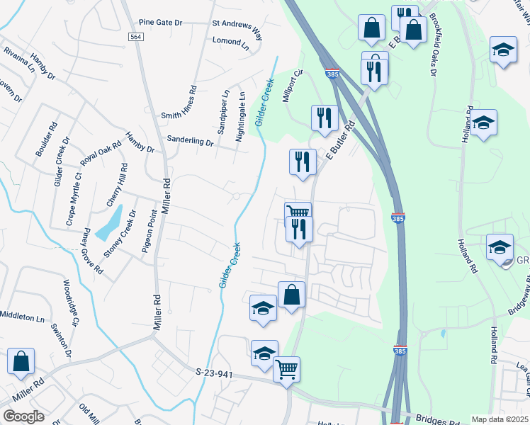 map of restaurants, bars, coffee shops, grocery stores, and more near 430 Woodbark Court in Mauldin