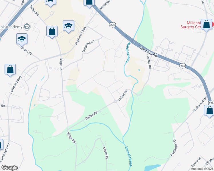 map of restaurants, bars, coffee shops, grocery stores, and more near 40 Vantross Lane in Greenville