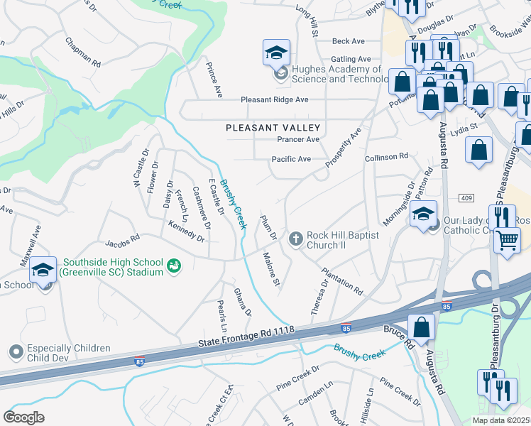 map of restaurants, bars, coffee shops, grocery stores, and more near 106 Prosperity Avenue in Greenville