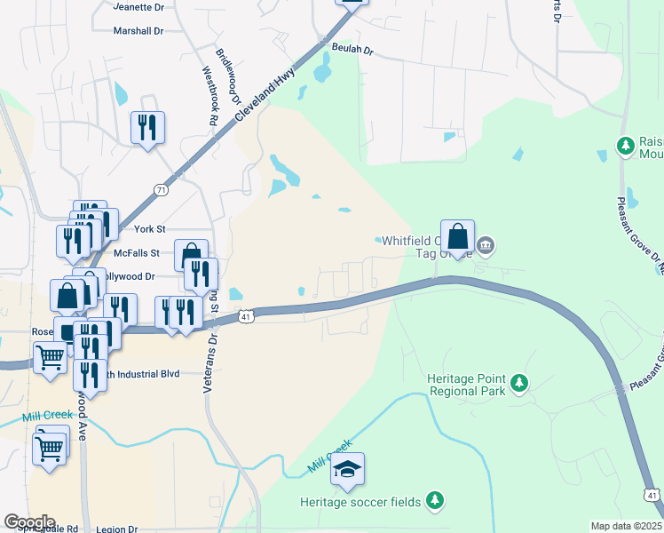 map of restaurants, bars, coffee shops, grocery stores, and more near 902 Sandy Dunes in Dalton