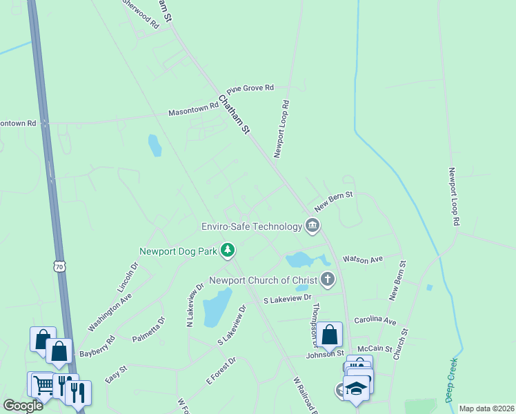 map of restaurants, bars, coffee shops, grocery stores, and more near 220 Red Fox Trail in Newport